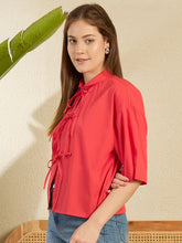Women's Front Tie Up Red Cotton Top
